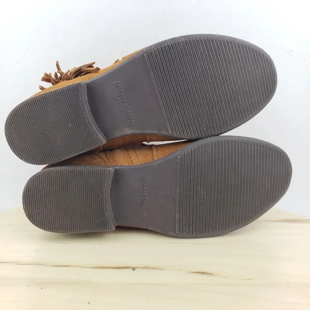 Minnetonka Fringe Boots Size 6 Tan Brown Suede Moccasins Ankle Booties Western - Picture 8 of 11